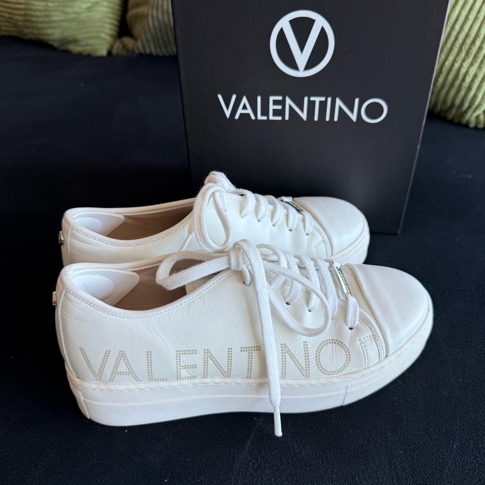 Valentino White Leather Sneakers with Minimalist Design